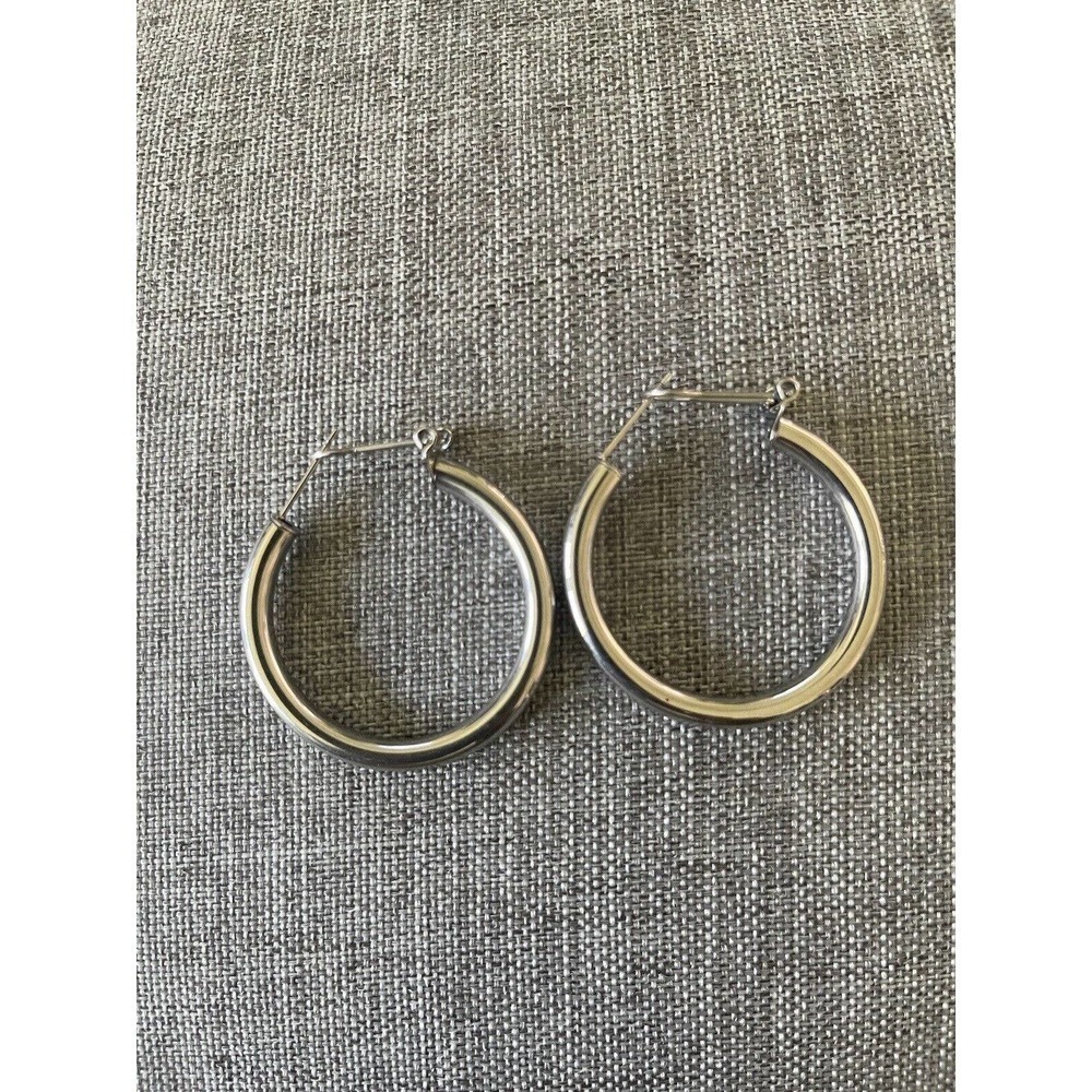 925 Sterling Silver 1.5” Thin Solid Womens Earrings Sterling Silver Hoops - Picture 2 of 5
